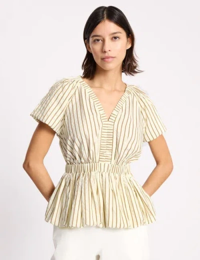 Albaray Stripe Cotton Bubble Hem Top In Neutral