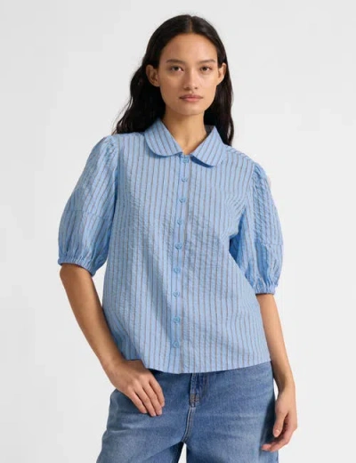 Albaray Stripe Short Sleeve Blouse In Blue