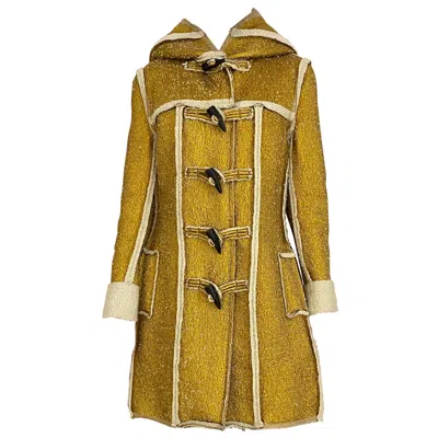 Pre-owned Alber Elbaz Lanvin Paris 2015 Women's Metallic Gold Hooded Peacoat, Size 40 In Brown