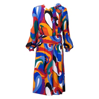 Pre-owned Albert Nipon Amazing Graphic Silk Crepe Dress,  In Purple