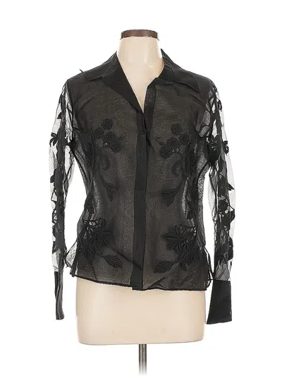 Pre-owned Albert Nipon Long Sleeve Silk Top Black Mock Neckline Tops