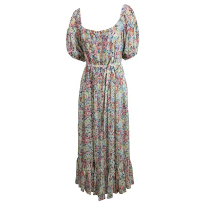 Pre-owned Albert Nipon Nipon Boutique Pin Tucked Floral Dress In Gray
