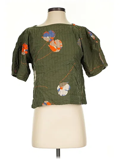 Pre-owned Albert Nipon Short Sleeve Blouse In Green