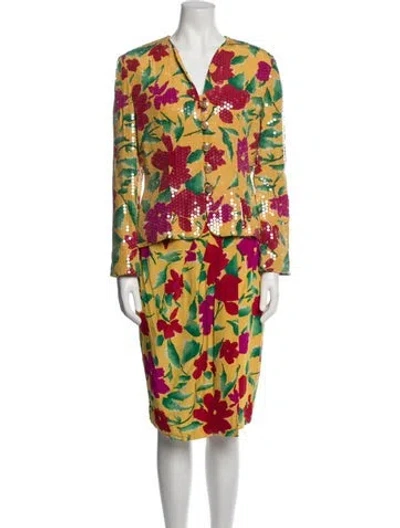 Pre-owned Albert Nipon Vintage 1980's Skirt Suit In Yellow