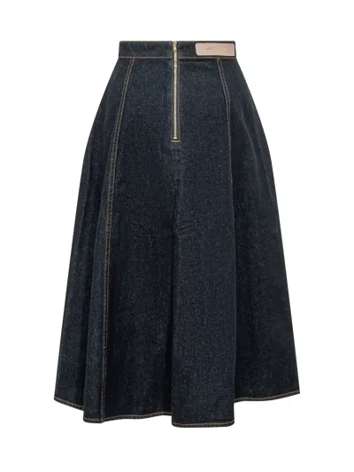 Alberta Ferretti 100% Cotton Skirt In Blue