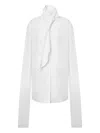 Alberta Ferretti Long Sleeve Collarless Shirt With Scarf Detail In White