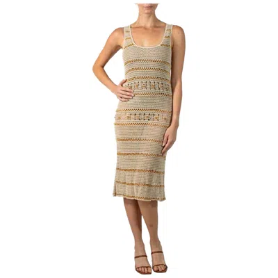 Pre-owned Alberta Ferretti 1990s  Ecru Cotton Crochet Dress With Wood Beads In Brown