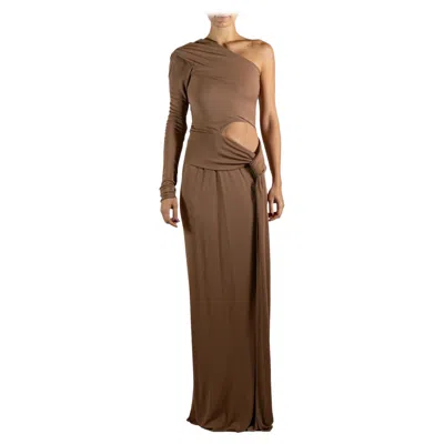 Pre-owned Alberta Ferretti 1990s  Ecru Rayon Cocktail Dress In Brown