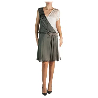 Pre-owned Alberta Ferretti 1990s  Grey & White Silk Mini Cocktail Dress