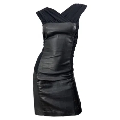 Pre-owned Alberta Ferretti 1990s  Leather Size 8 Black Vintage 90s Sheath Dress Lbd