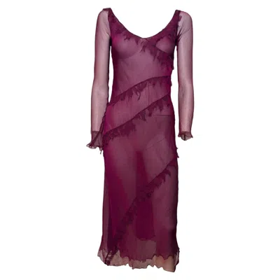 Pre-owned Alberta Ferretti 1990s Purple Sheer Silk Long-sleeve Midi Dress