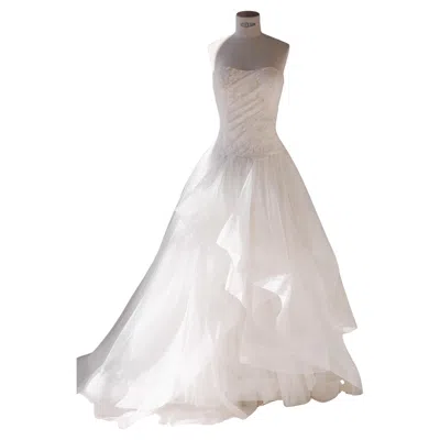 Pre-owned Alberta Ferretti 2013 Floral Lace Strapless Bustier Tulle Wedding Gown Dress 8 In Gray