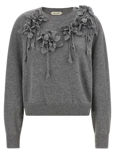 Alberta Ferretti 3d Embroidered Floral Sweater In Gray