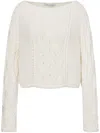 Alberta Ferretti Embroidered Knit Sweater In Neutrals