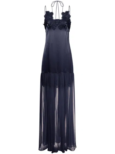 Alberta Ferretti Lace-trimmed Gown In 蓝色