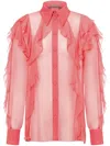 Alberta Ferretti Sheer Chiffon Shirt With Ruffle And Collar In 粉色