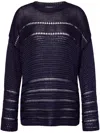 Alberta Ferretti Polished Viscose Ribbon Sweater Round Neck Oversize In Blue