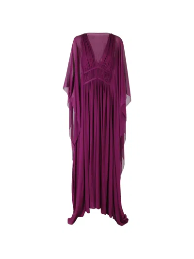 Alberta Ferretti Abito Creponne Gathered-waist Draped Dress In Purple