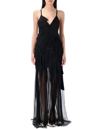 Alberta Ferretti Laser Leaves Long Dress In Black