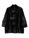 Alberta Ferretti Fur Texture High Collar Knee Length Jacket In Black