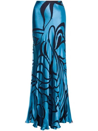 Alberta Ferretti Abstract-pattern Maxi Skirt In Blue