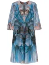 Alberta Ferretti Abstract-print Midi Dress In Blue