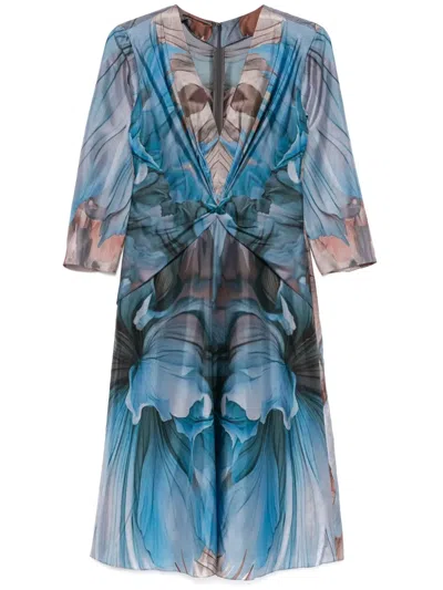 Alberta Ferretti Abstract-print Midi Dress In Blue