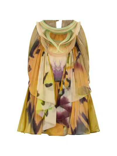 Alberta Ferretti Abstract-print Silk Blouse In Yellow