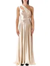 Alberta Ferretti Sculptural One-shoulder Velvet Evening Dress In Gold