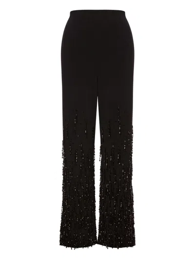 Alberta Ferretti Flared High Waist Trousers With Beaded Embellishments In Black