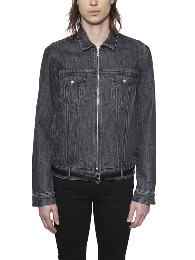 Alberta Ferretti Alberta Ferreti Denim Jacket With Leathewr Belt In Gray