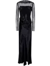 Alberta Ferretti Long Sleeve Maxi Dress With Mesh Overlay In Multi