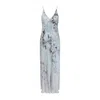 Alberta Ferretti Floral Print Maxi Dress With V-neckline In Blue