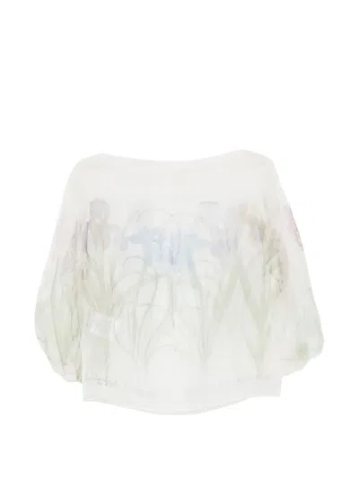 Alberta Ferretti Alberta Ferreti Printed Organdis Silk Blouse In Neutral