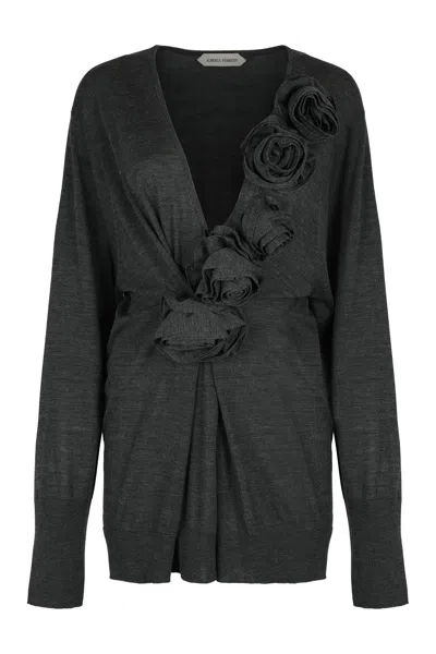 ALBERTA FERRETTI ALBERTA FERRETI SWEATER IN MERINO WOOL WITH FLORAL EMBROIDERY
