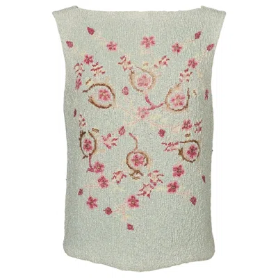 Pre-owned Alberta Ferretti Alberta Ferreti Top With Light Blue And Pink Pearls