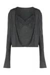 Alberta Ferretti Cropped Sweater With Long Sleeves And Lace In Gray