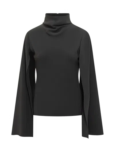 Alberta Ferretti Black High Neck Blouse With Wide Sleeves