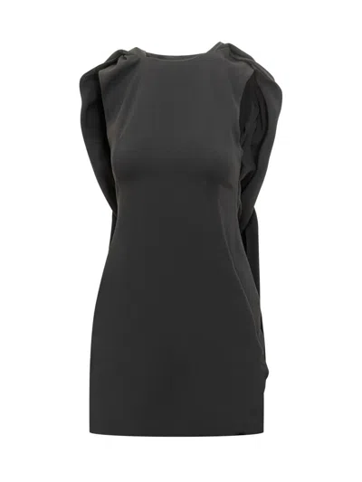 Alberta Ferretti Black Sleeveless Top With Drapery In Gray