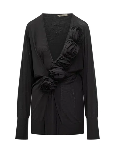 Alberta Ferretti Black Sweater With Floral Applications