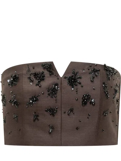 Alberta Ferretti Brown Bustier Top With Jeweled Embroidery