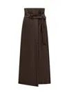 Alberta Ferretti Brown Long Skirt With Embroidered Belt In Black