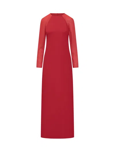 Alberta Ferretti Red Dress With Sheer Sleeves