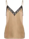 Alberta Ferretti Lace-trim Satin Blouse In Beige