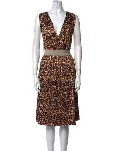 Pre-owned Alberta Ferretti Animal Print Knee-length Dress W/ Tags In Brown
