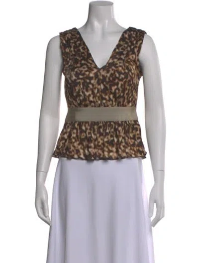 Pre-owned Alberta Ferretti Animal Print V-neck Top In Neutral