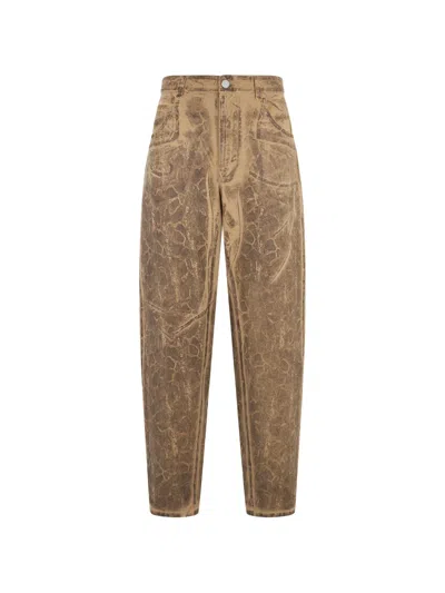 Alberta Ferretti Animal-print Tapered Jeans In Brown