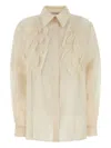 Alberta Ferretti Cotton Shirt With Leaf Applique Detail In Neutrals