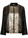 Alberta Ferretti Black Bomber Jacket With Embroideries And Golden Detail In Satin Woman In Black