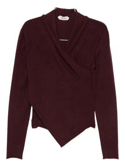 Alberta Ferretti Asymmetric Draped Wool Top In Purple